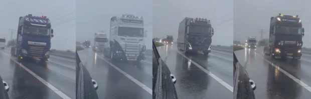 Beelden: Toeterend protestkonvooi truckers rijdt door Noord-Nederland – ‘Overweldigende stoet’