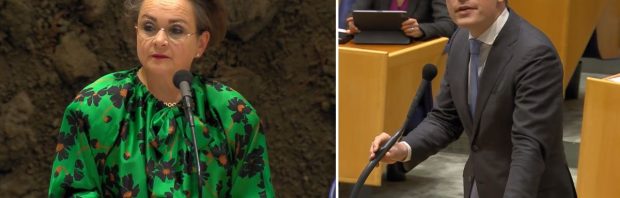 Kijk: Van Houwelingen vraagt D66-staatssecretaris Van Huffelen om een reactie, maar ze wil niet antwoorden
